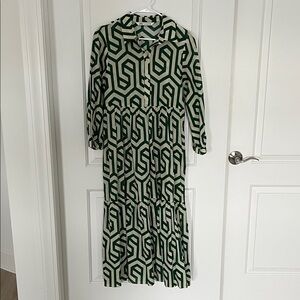 Zara Long Sleeve Dress in Green and White
